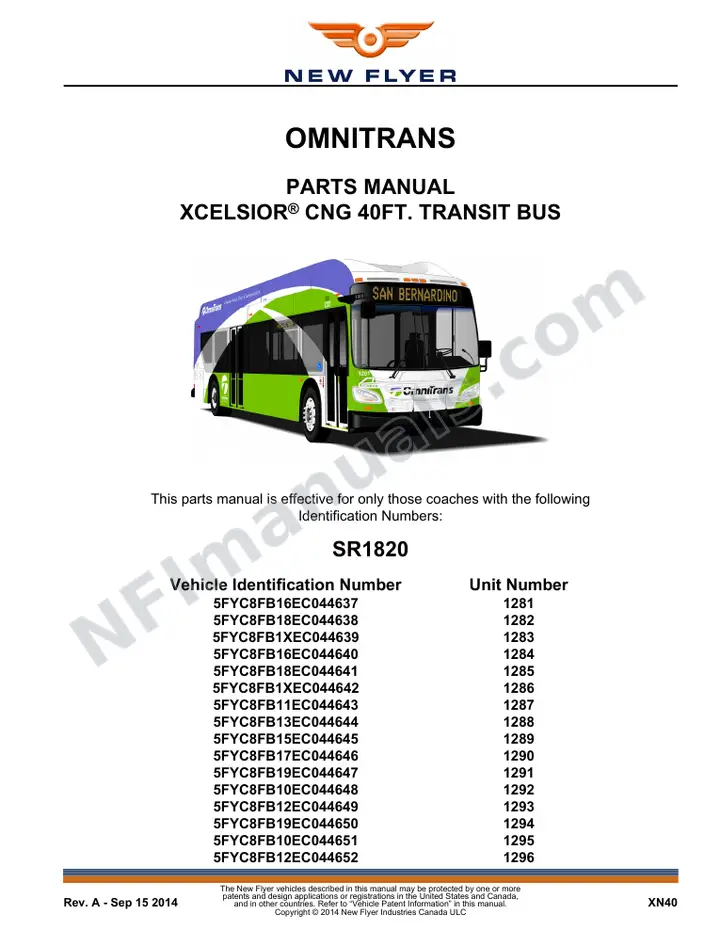 SR1820 Parts Manual, Omnitrans first-page preview