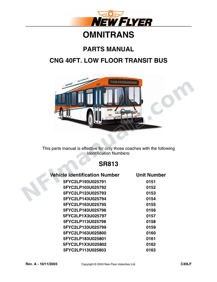 SR813 Parts Manual, Omnitrans first-page preview