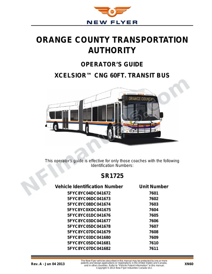New Flyer XN60 Manual Package - Orange County Transportation Authority included manual preview