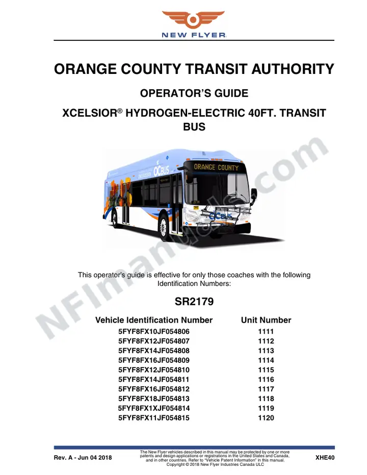 New Flyer XHE40 Manual Package - Orange County Transportation Authority included manual preview
