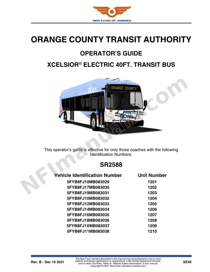 New Flyer XE40 Manual Package - Orange County Transportation Authority included manual preview