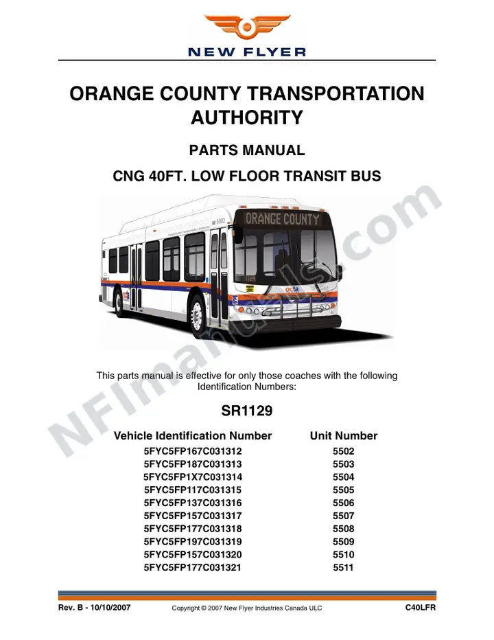 SR1129_1150 Parts Manual, Orange County Transportation Authority first-page preview