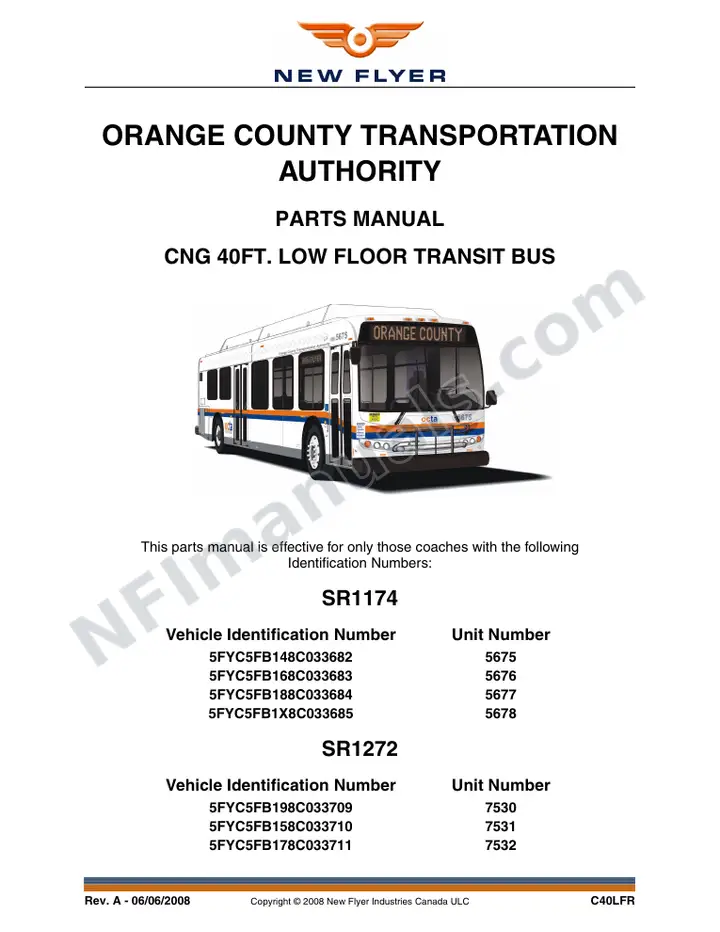 SR1174/1272 Parts Manual, Orange County Transportation Authority first-page preview