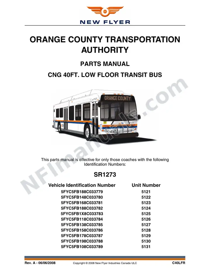 SR1273 Parts Manual, Orange County Transportation Authority first-page preview