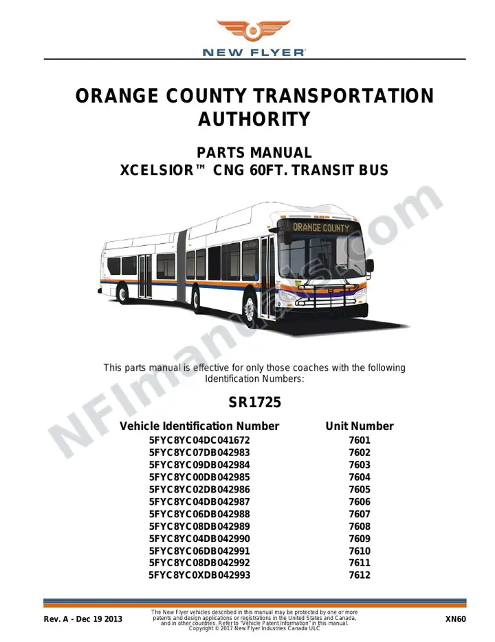 SR1725 Parts Manual, Orange County Transportation Authority first-page preview