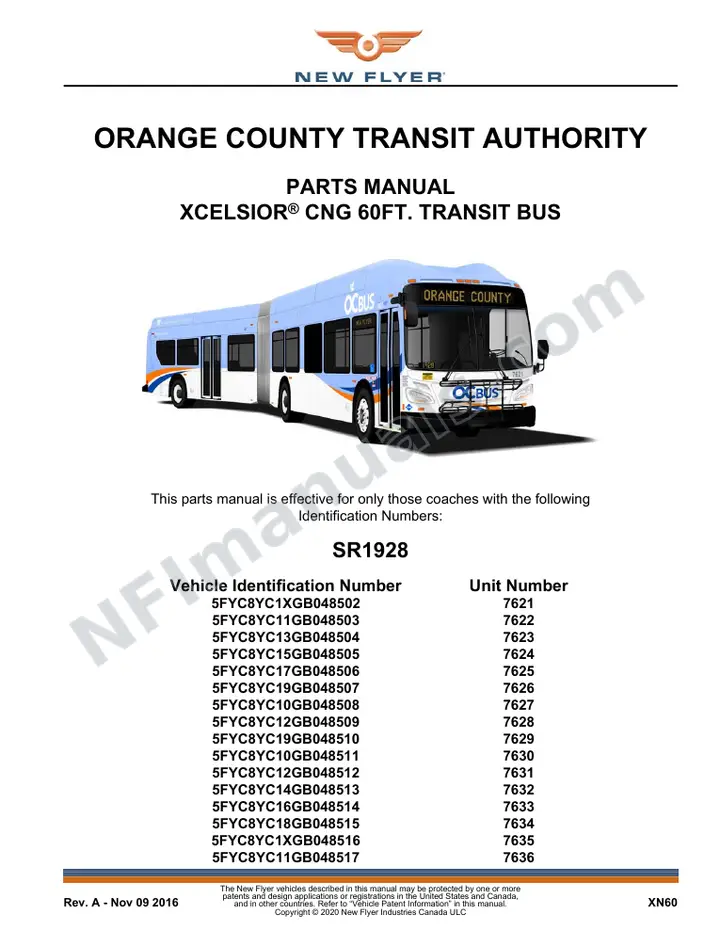SR1928 Parts Manual, Orange County Transit Authority first-page preview