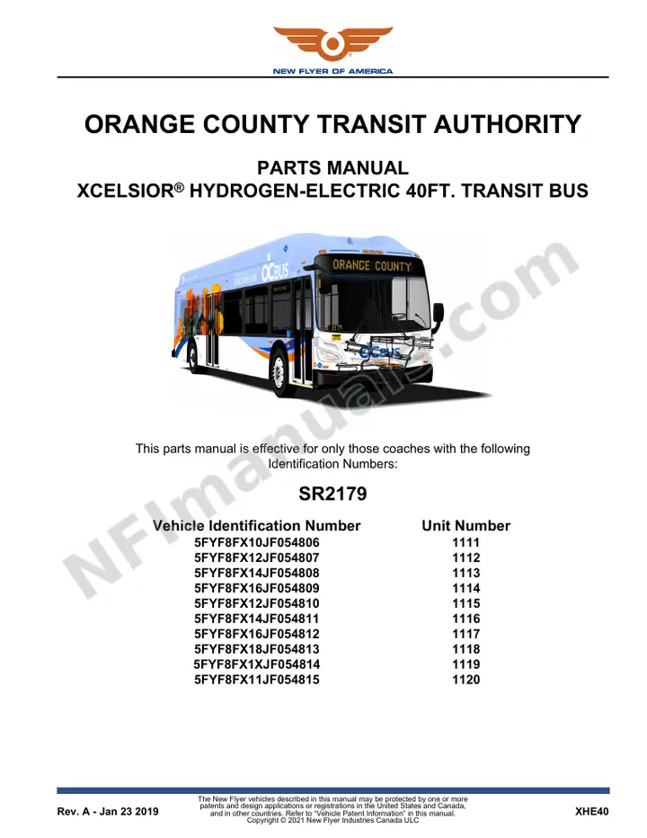 SR2179 Parts Manual, Orange County Transit Authority first-page preview