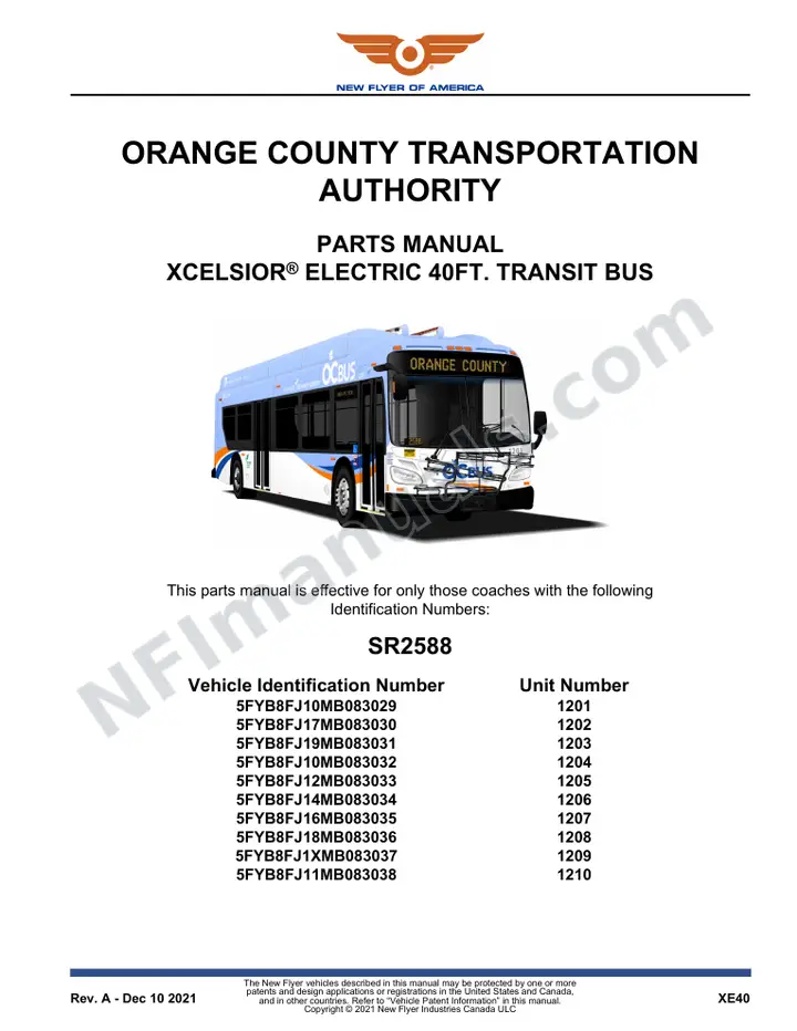 SR2588 Parts Manual, Orange County Transportation Authority first-page preview