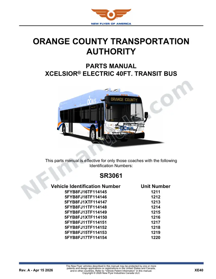 SR3061 Parts Manual, Orange County Transportation Authority first-page preview