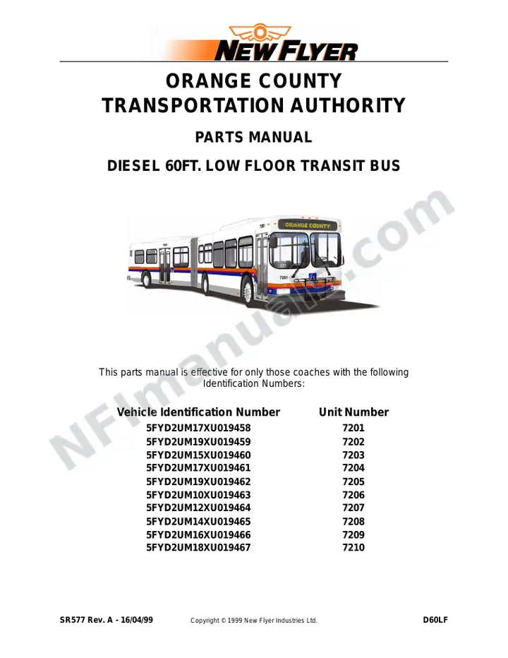 SR577 Parts Manual, Orange County Transportation Authority first-page preview