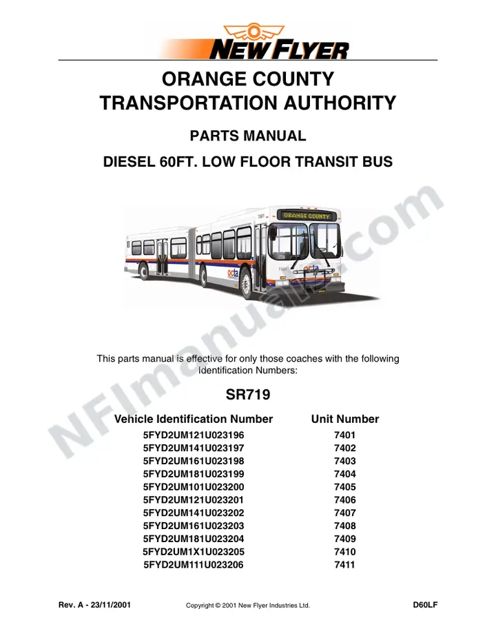 SR719 Parts Manual, Orange County Transportation Authority first-page preview