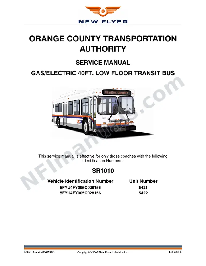 New Flyer GE40LF Manual Package - Orange County Transportation Authority included manual preview