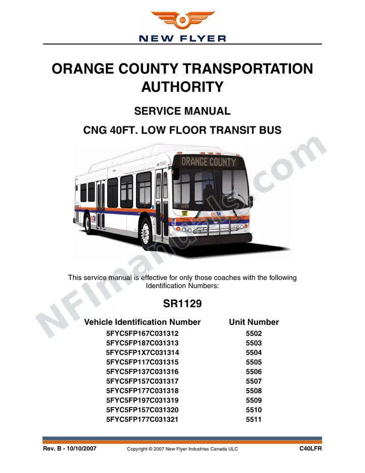 SR1129_1150 Service Manual, Orange County Transportation Authority first-page preview