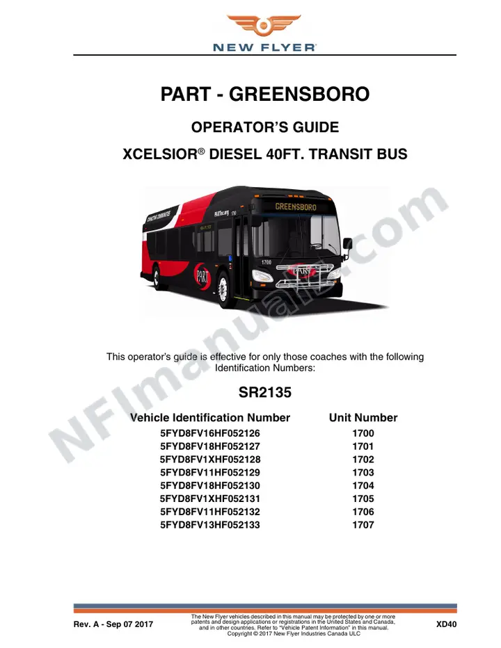 New Flyer XD40 Manual Package - PART - Greensboro included manual preview