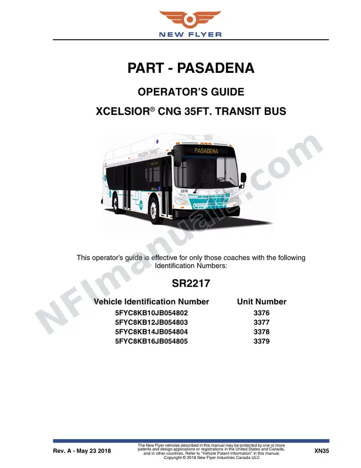New Flyer XN35 Manual Package - PART - Pasadena included manual preview