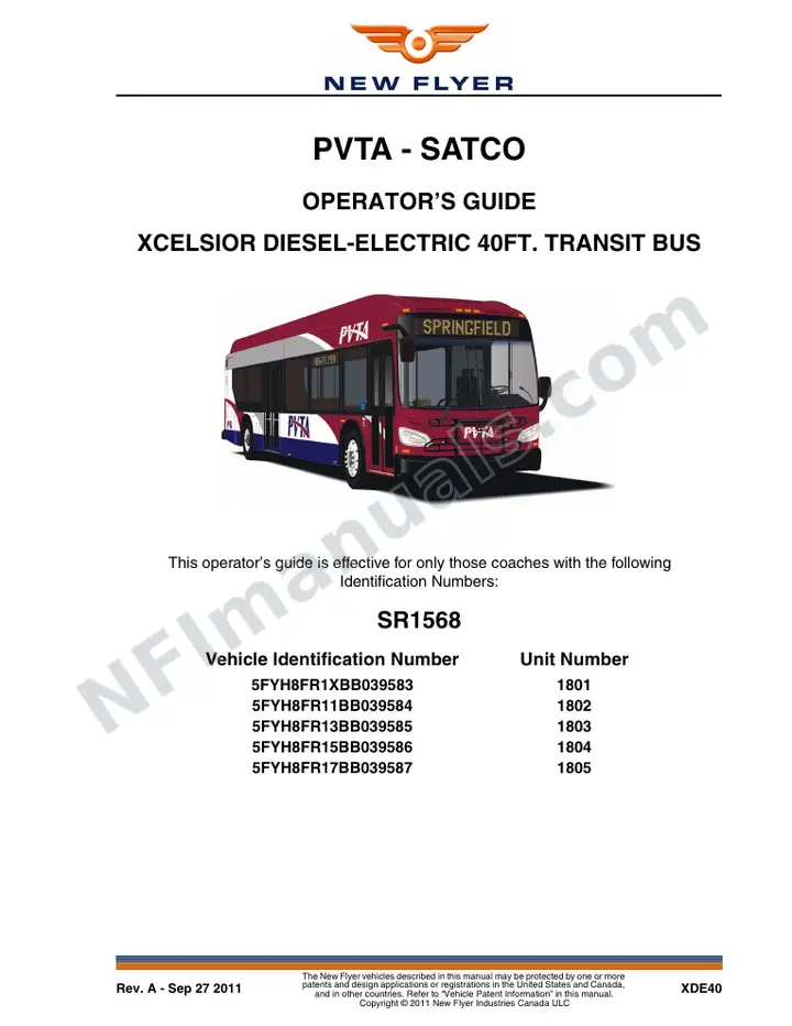 New Flyer XDE40 Manual Package - PVTA - SATCO included manual preview
