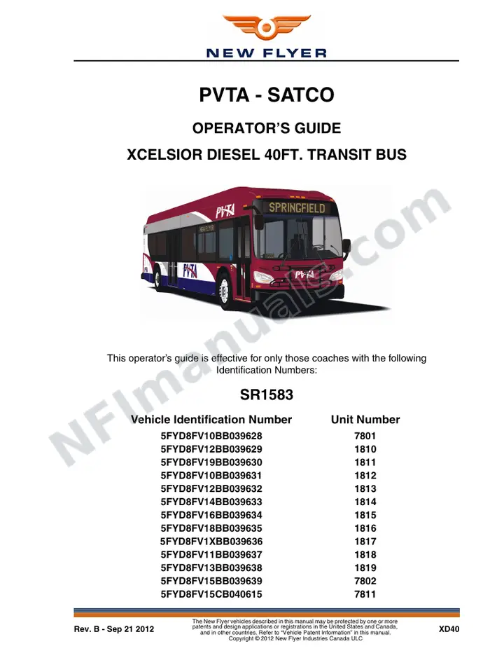 New Flyer XD40 Manual Package - PVTA - SATCO included manual preview