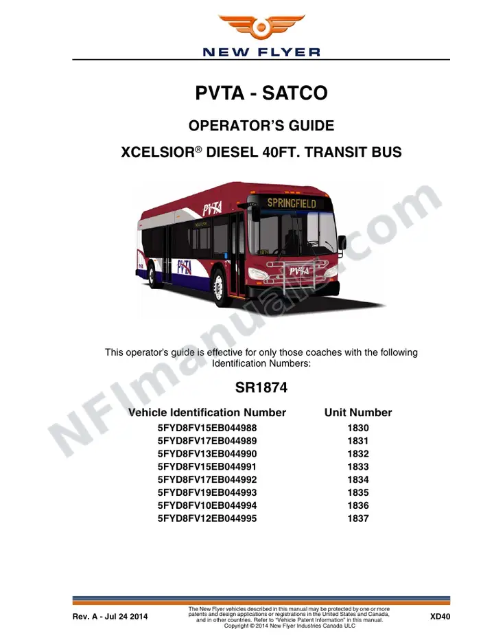 SR1874 Operator's Guide, PVTA - SATCO first-page preview