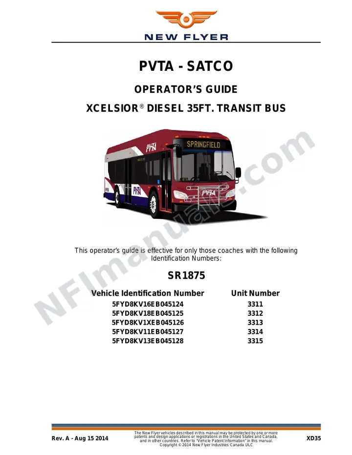 SR1875 Operator's Guide, PVTA - SATCO first-page preview