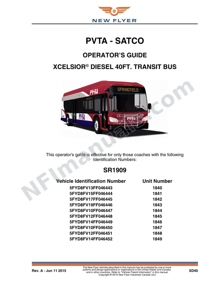 SR1909 Operator's Guide, PVTA - SATCO first-page preview
