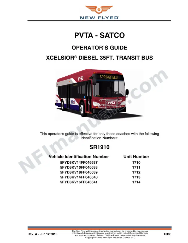 SR1910 Operator's Guide, PVTA - SATCO first-page preview