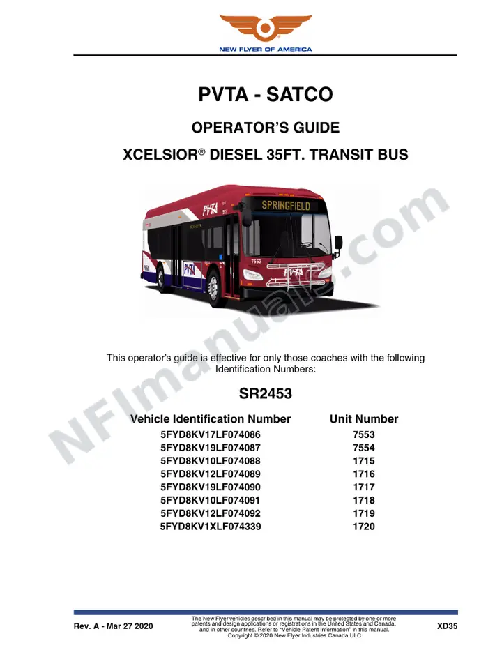 SR2453 Operator's Guide, PVTA - SATCO first-page preview