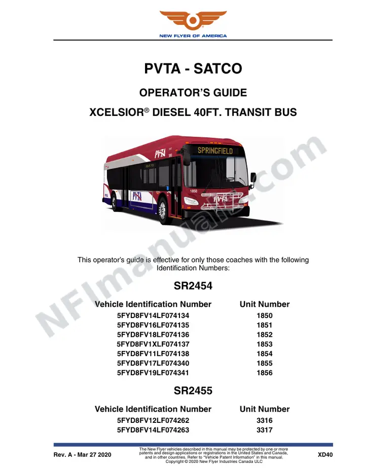 SR2454_2455 Operator's Guide, PVTA - SATCO first-page preview