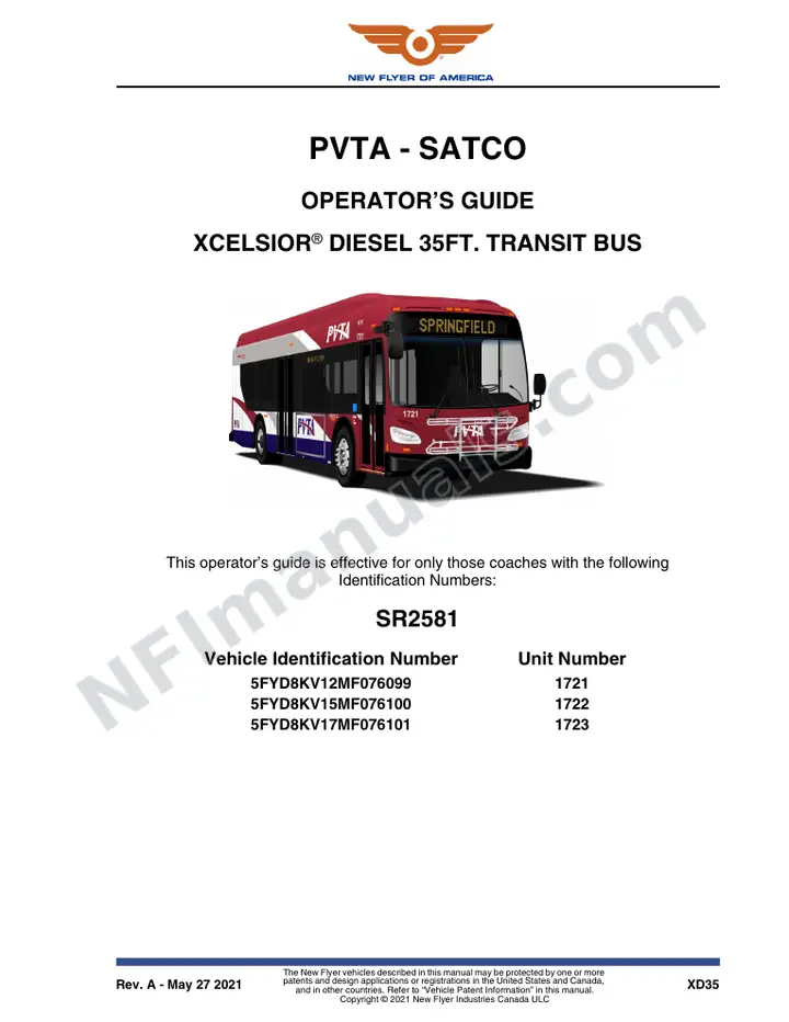 SR2581 Operator's Guide, PVTA - SATCO first-page preview