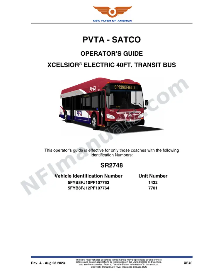New Flyer XE40 Manual Package - PVTA - SATCO included manual preview