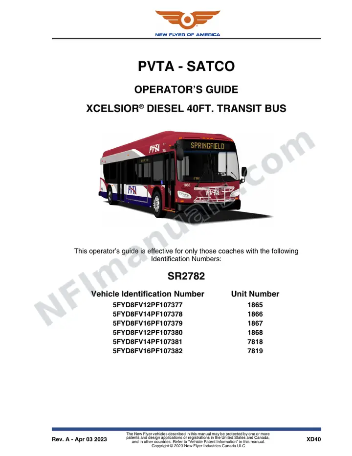 SR2782 Operator's Guide, PVTA - SATCO first-page preview