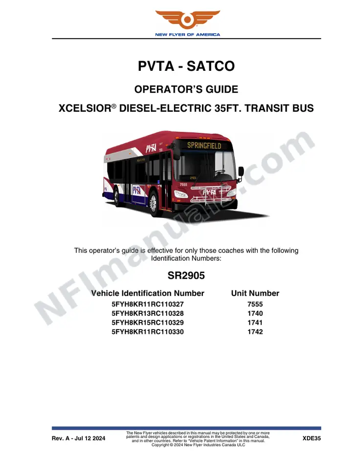 New Flyer XDE35 Manual Package - PVTA - SATCO included manual preview