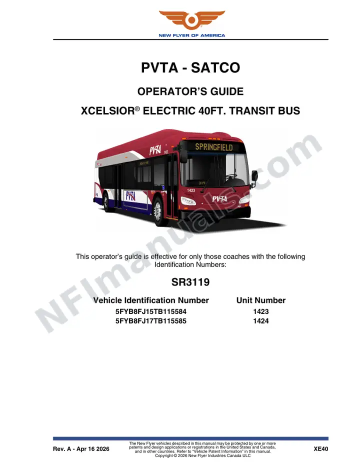 SR3119 Operator's Guide, PVTA - SATCO first-page preview