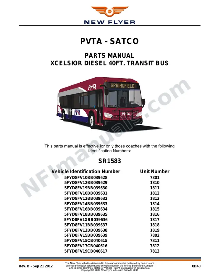 SR1583 Parts Manual, PVTA - SATCO first-page preview
