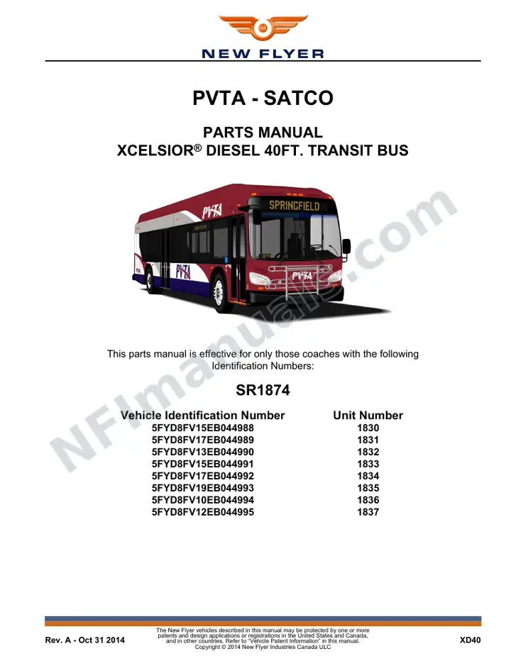 SR1874 Parts Manual, PVTA - SATCO first-page preview