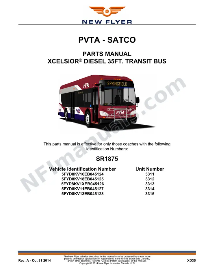 SR1875 Parts Manual, PVTA - SATCO first-page preview
