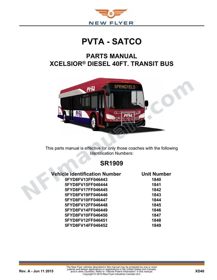 SR1909 Parts Manual, PVTA - SATCO first-page preview