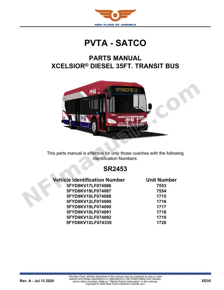 SR2453 Parts Manual, PVTA - SATCO first-page preview