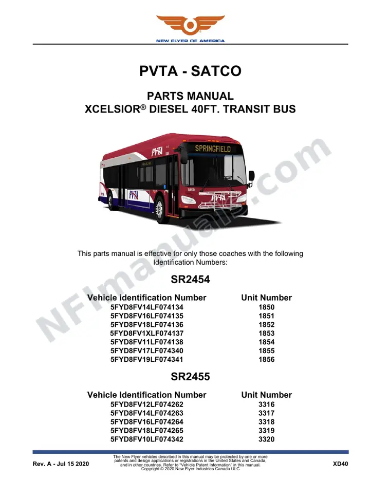 SR2454_2455 Parts Manual, PVTA - SATCO first-page preview