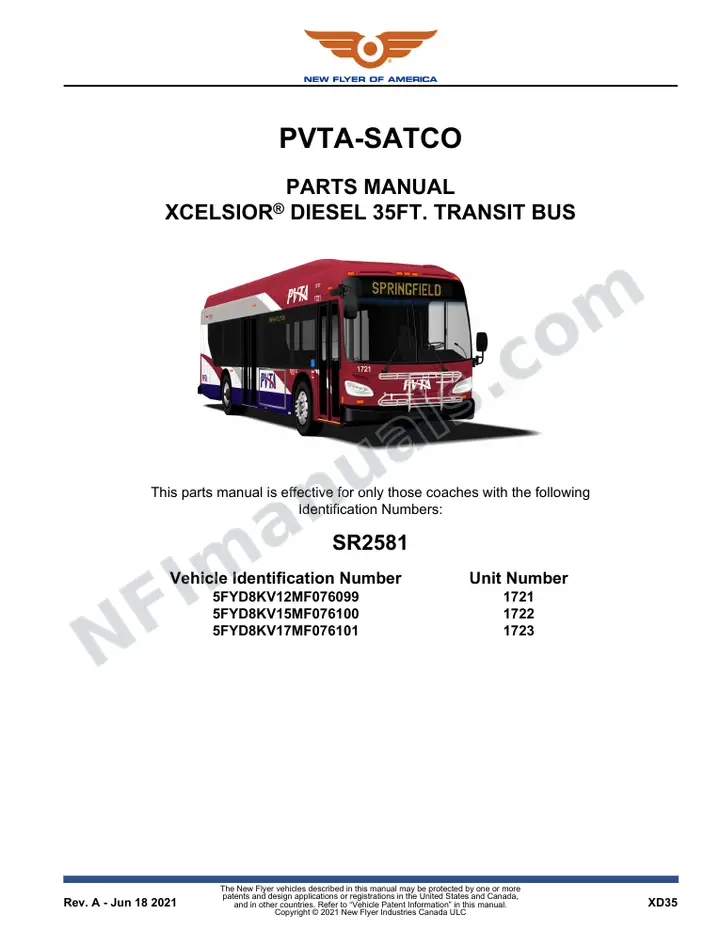 SR2581 Parts Manual, PVTA-SATCO first-page preview