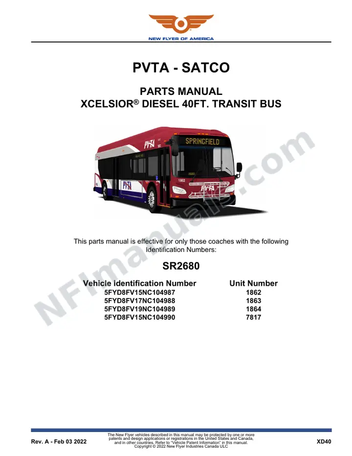 SR2680 Parts Manual, PVTA - SATCO first-page preview