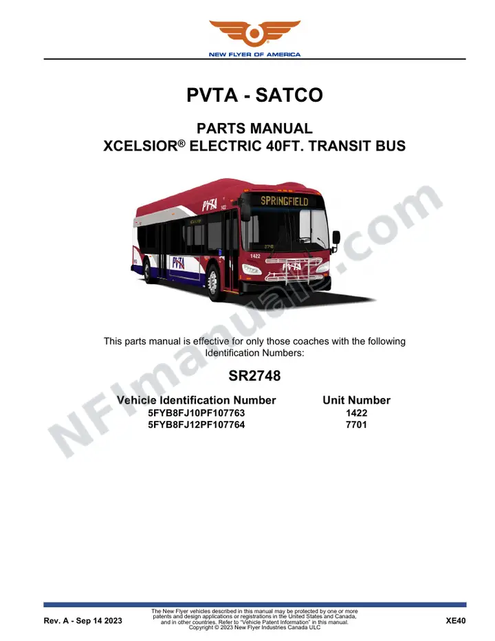 SR2748 Parts Manual, PVTA - SATCO first-page preview