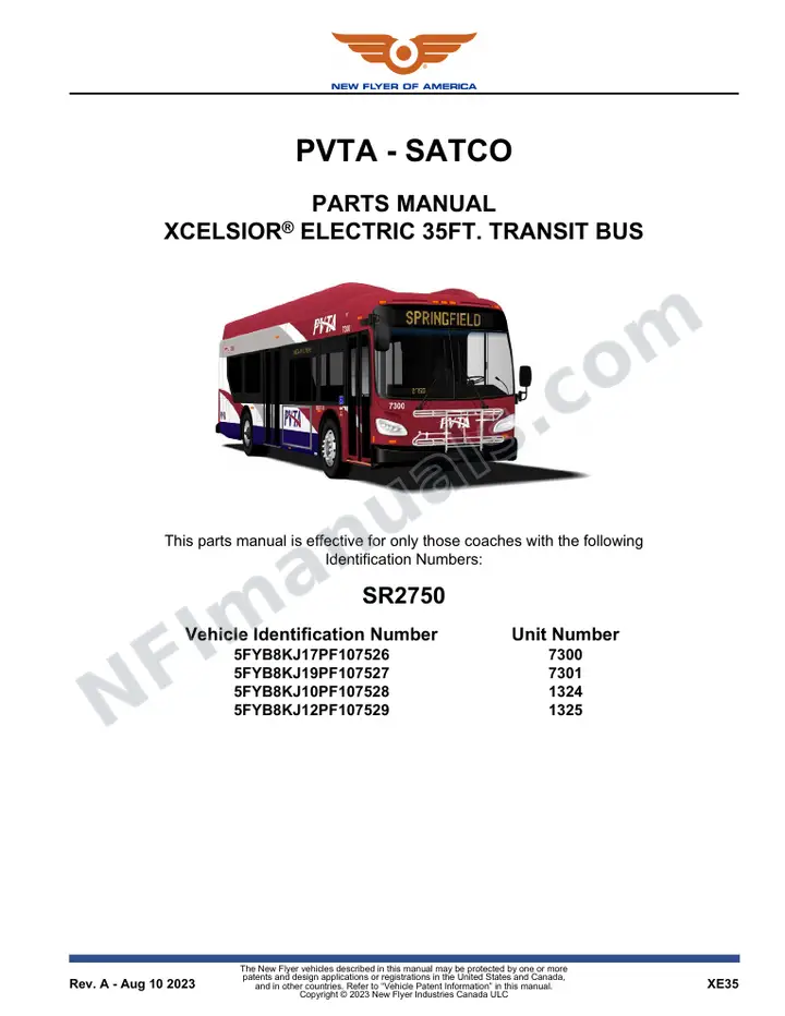 SR2750 Parts Manual, PVTA - SATCO first-page preview