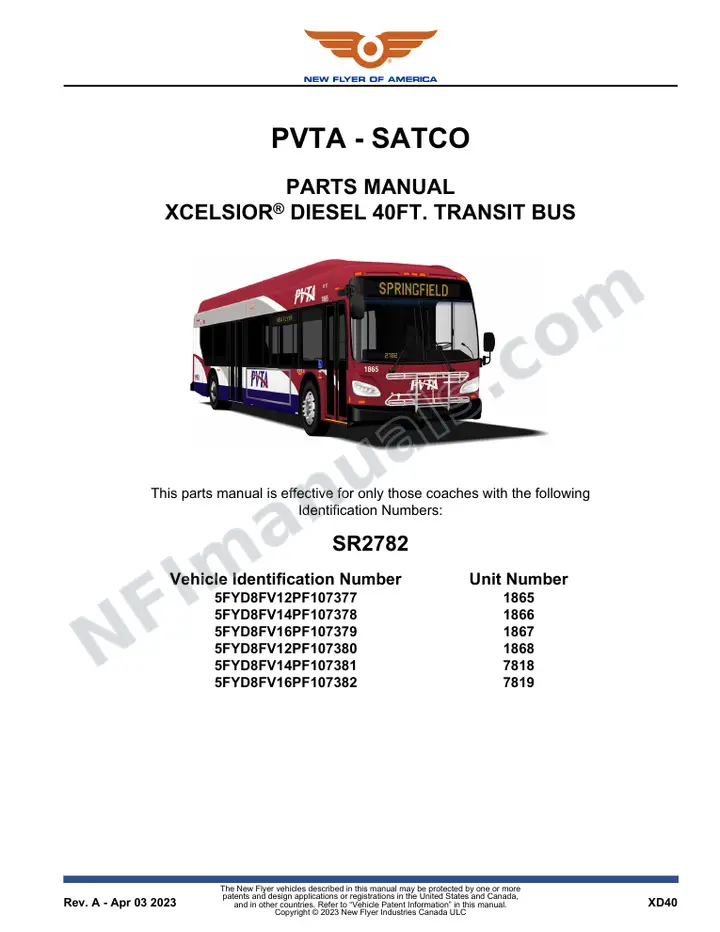 SR2782 Parts Manual, PVTA - SATCO first-page preview