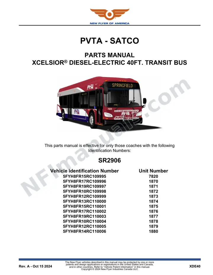 SR2906 Parts Manual, PVTA - SATCO first-page preview