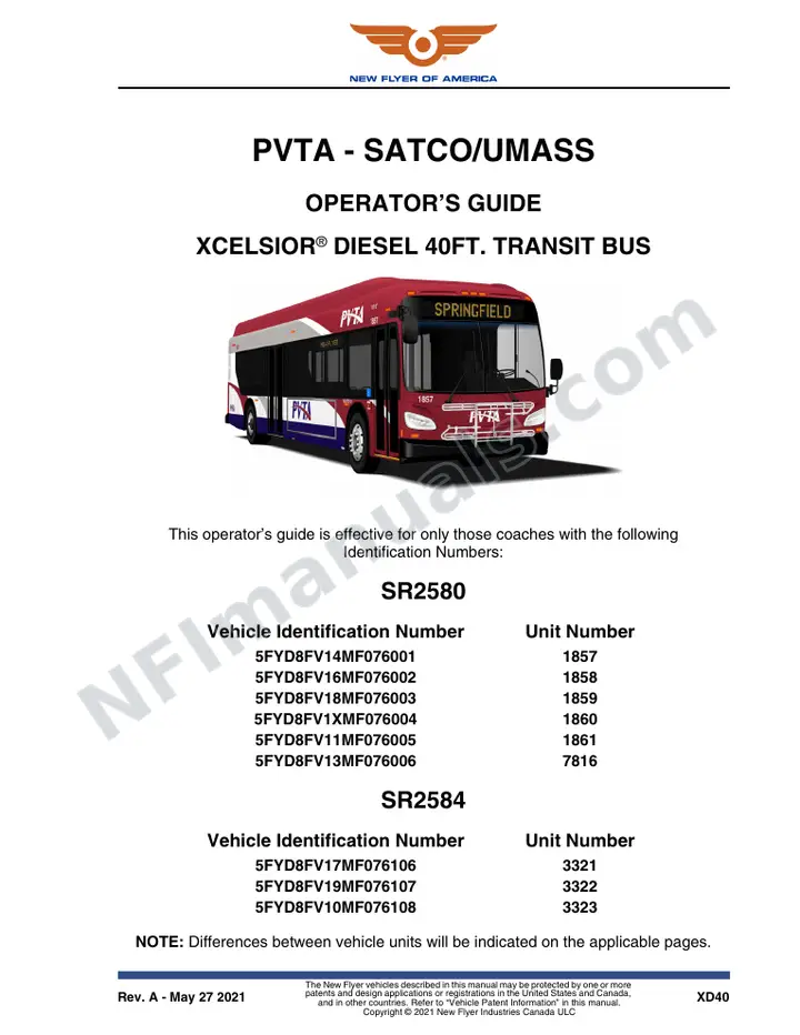 New Flyer XD40 Manual Package - PVTA - SATCO UMASS included manual preview