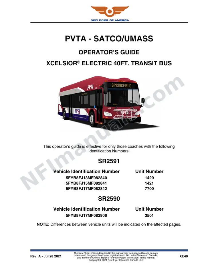 New Flyer XE40 Manual Package - PVTA - SATCO UMASS included manual preview