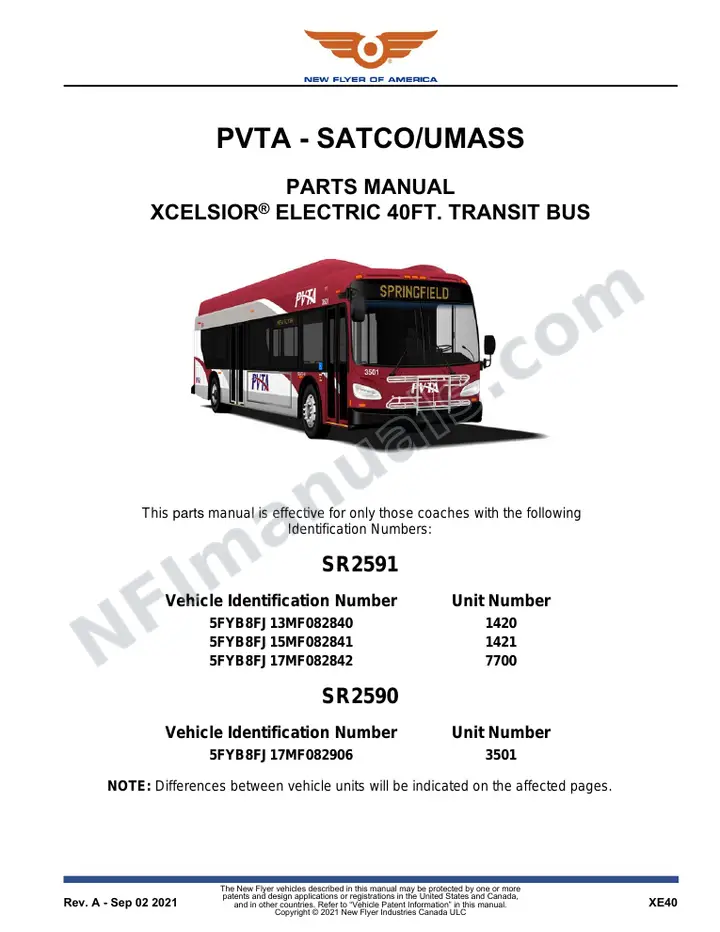 SR2590_2591 Parts Manual, PVTA - SATCO/UMASS first-page preview