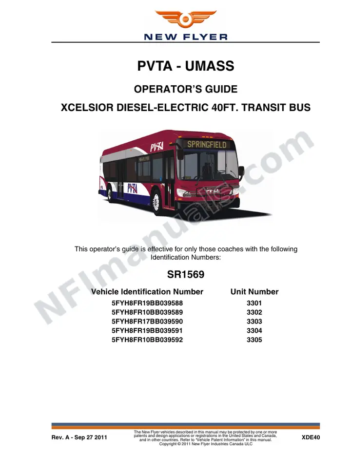 New Flyer XDE40 Manual Package - PVTA - UMASS included manual preview