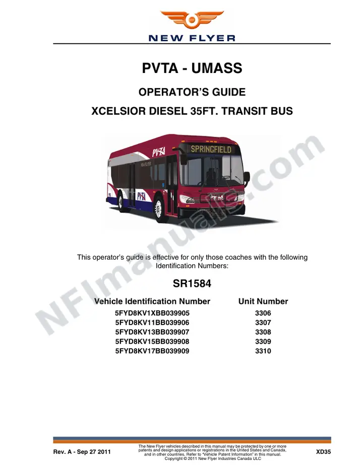 New Flyer XD35 Manual Package - PVTA - UMASS included manual preview