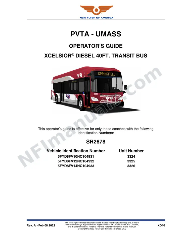 New Flyer XD40 Manual Package - PVTA - UMASS included manual preview